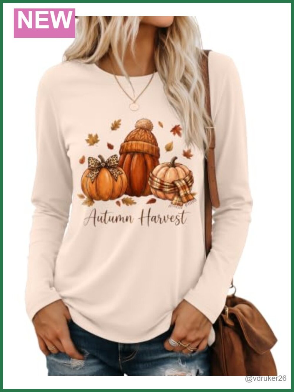Women's Long Sleeve Fall Pumpkin T-Shirt Crew Neck Casual Top